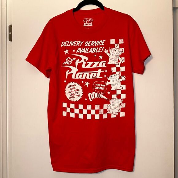 Disney Parks Toy Story Pizza Planet Unisex Tee Size Small NWOT - Picture 1 of 4